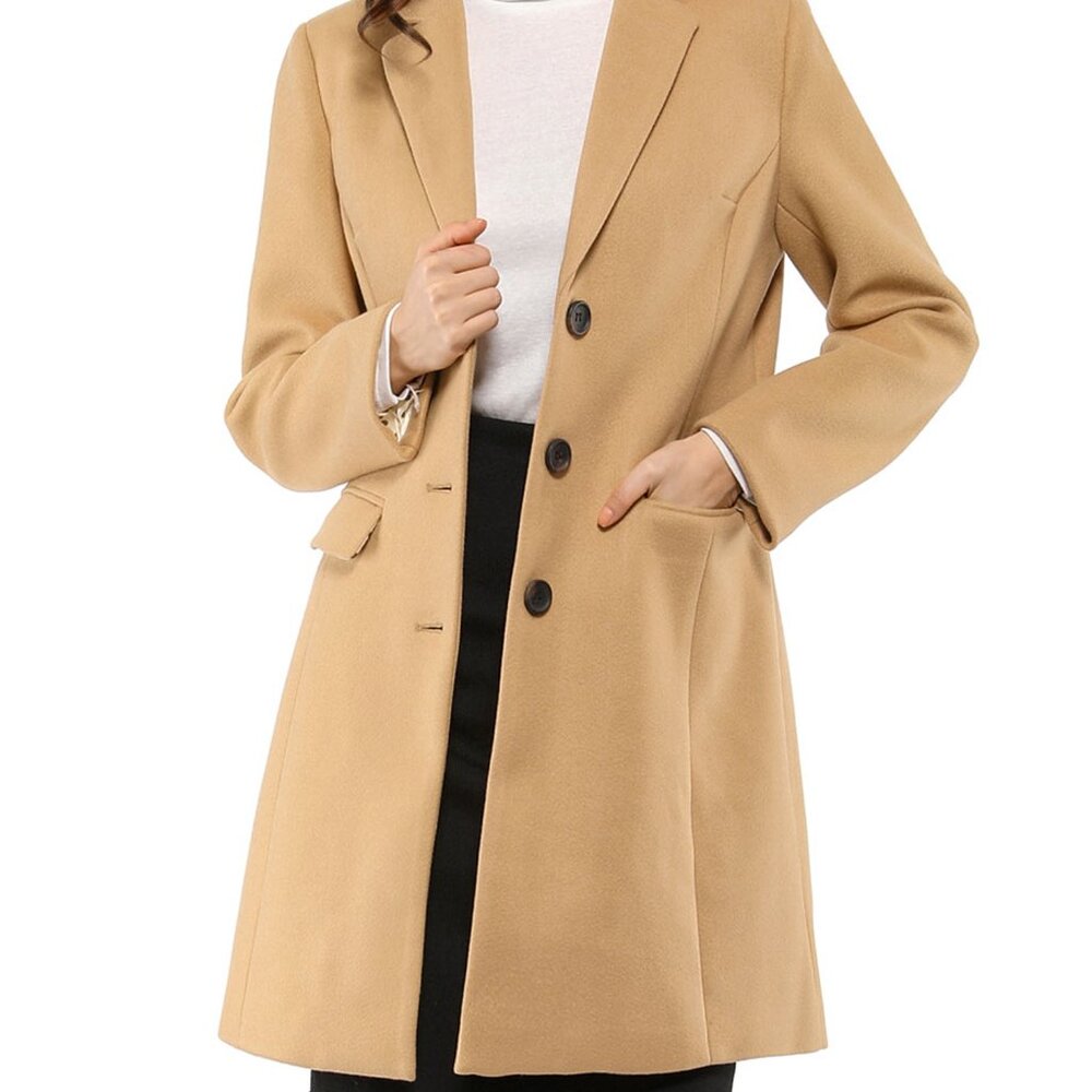 Allegra K Women's Notched Lapel Long Sleeves Single Breasted Winter Long Coat
